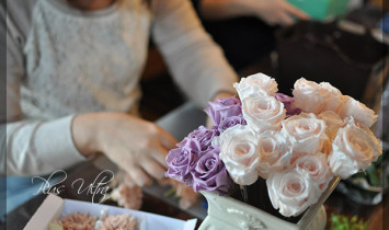 プリザ　プリザーブドフラワー　ウェディングブーケ　キャスケードブーケ　シック　紫　資格コース