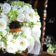 造花 ウェディング ウェルカムフラワー リース 白グリーン ナチュラル