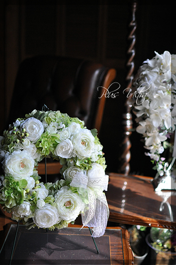 造花 ウェディング ウェルカムフラワー リース 白グリーン ナチュラル