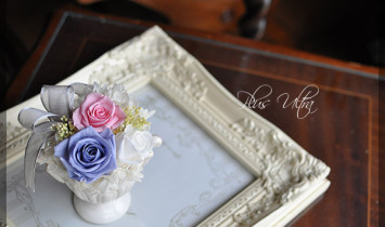 プリザ　プリザーブドフラワー　レッスン　ブルー　シック　おしゃれ