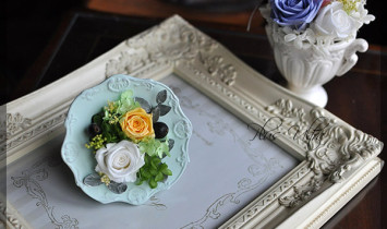 プリザ　プリザーブドフラワー　レッスン　フレーム　額アレンジ　アンティーク　おしゃれ