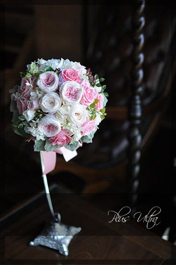 プリザ　プリザーブドフラワー　ウェディングブーケ　ラウンド　ピンク　ナチュラル　オールドローズ