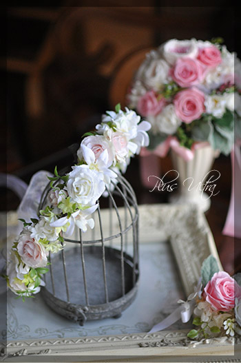 造花　ウェディングブーケ　リストレット　花冠　ナチュラル