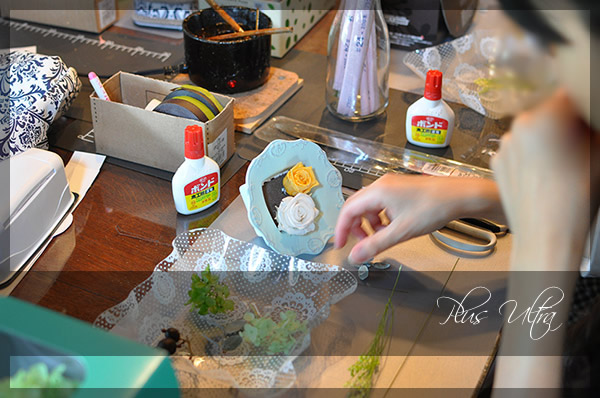 プリザ　プリザーブドフラワー　レッスン　フレーム　額アレンジ　アンティーク　おしゃれ