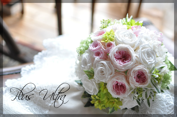 プリザ プリザーブドフラワー ウェディングブーケ ラウンド ピンク ナチュラル オールドローズ