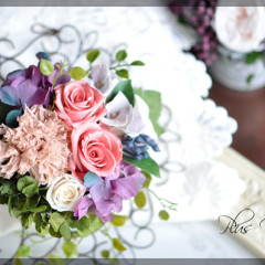 プリザ　プリザーブドフラワー　造花　生花　レッスン　フラワーアレンジ　豪華　アイアン　手づくり