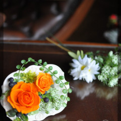 プリザ　プリザーブドフラワー　造花　フラワーアレンジ　オレンジ　手づくり