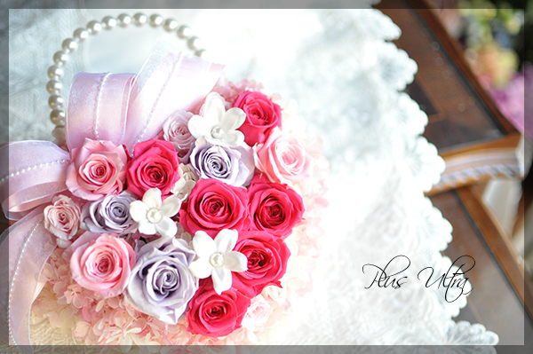 プリザ　プリザーブドフラワー　ウェディング　バックブーケ　ジャスミン　ピンク　可愛い