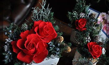 プリザ　プリザーブドフラワー　ドライ　クリスマス　アイアンスタンド　アレンジ