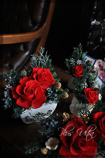 プリザ プリザーブドフラワー ドライ クリスマス アイアンスタンド アレンジ