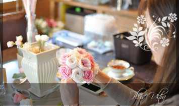 プリザ　プリザーブドフラワー　ウェディングブーケ　ラウンドブーケ　ピンク　オールドローズ　上品　大人　