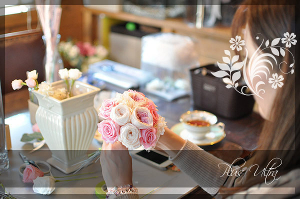 プリザ　プリザーブドフラワー　ウェディングブーケ　ラウンドブーケ　ピンク　オールドローズ　上品　大人　