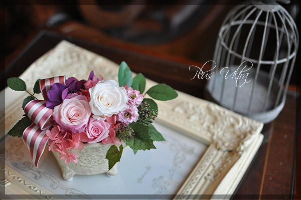 プリザ　プリザーブドフラワー　レッスン　フラワーアレンジ　豪華　シャビー　アンティーク　シック