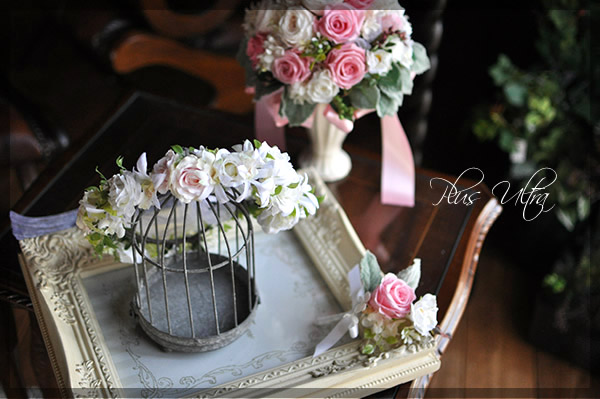 造花 ウェディングブーケ リストレット 花冠 ナチュラル