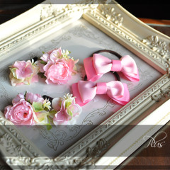 造花　花飾り　髪飾り　ピンク　リボン