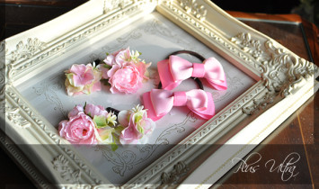 造花　花飾り　髪飾り　ピンク　リボン