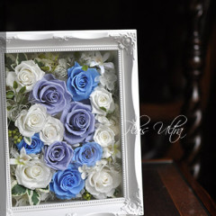 プリザ　プリザーブドフラワー 　フォトフレーム　白ブルー　開店祝い　プレゼント